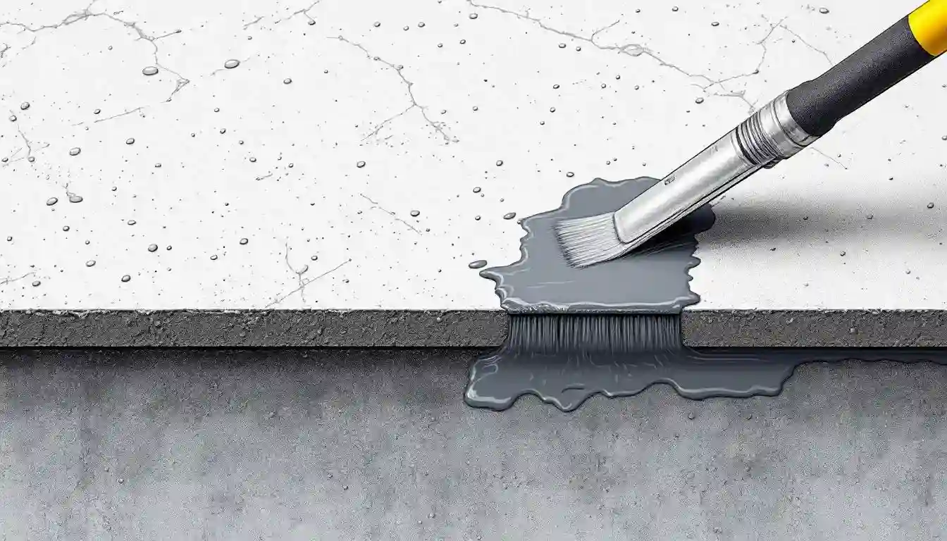 A close-up of a concrete surface being treated with a waterproofing sealant to protect it from moisture.