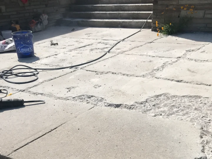 Crumbling church entrance steps in Oakville before repair