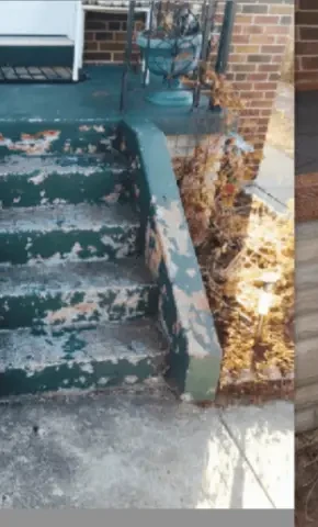 Peeling, damaged painted porch steps before restoration in the GTA