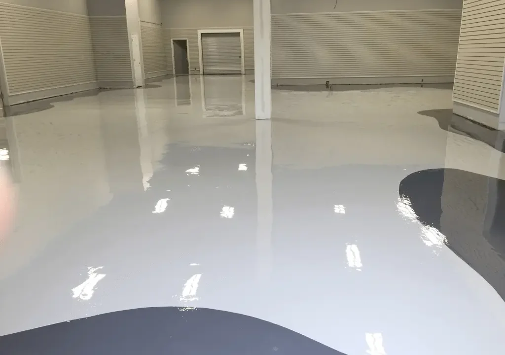 High-gloss epoxy coating on a garage floor