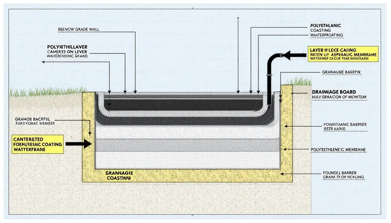 An image depicting the protection of below-grade walls with waterproofing systems.