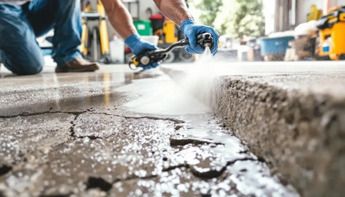 Applying concrete sealer to a driveway for protection