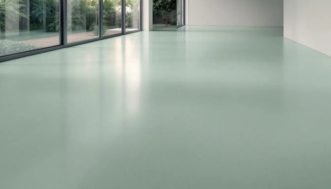 Environmentally friendly polished concrete floor in green sustainable building