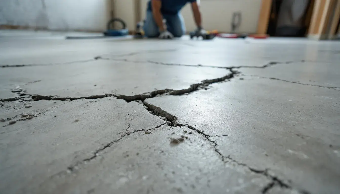 Inspecting and repairing cracks in concrete basement floor