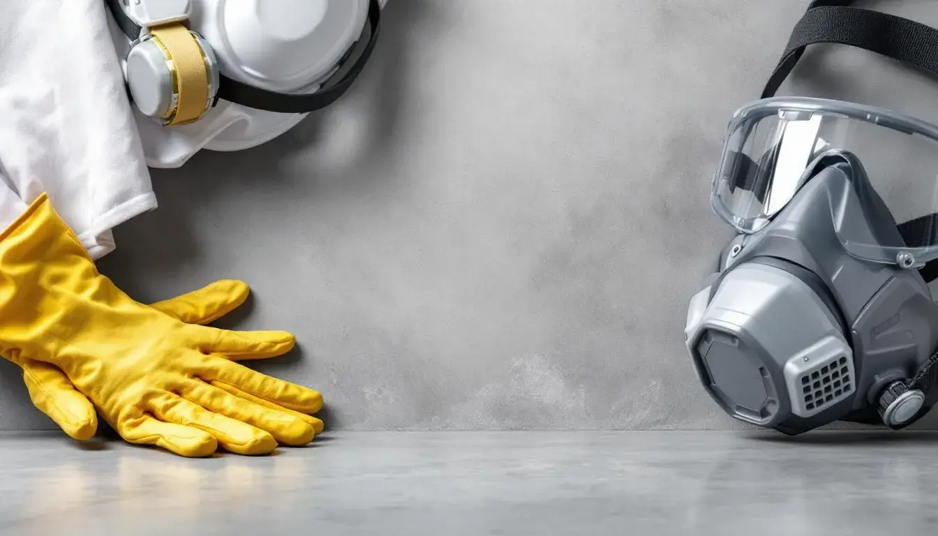 Safety measures for applying concrete sealers with protective gear