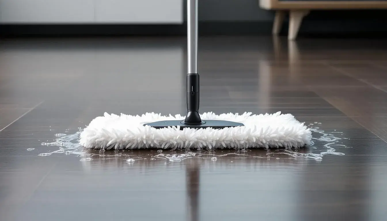 Wet mop cleaning a moisture-resistant epoxy basement floor